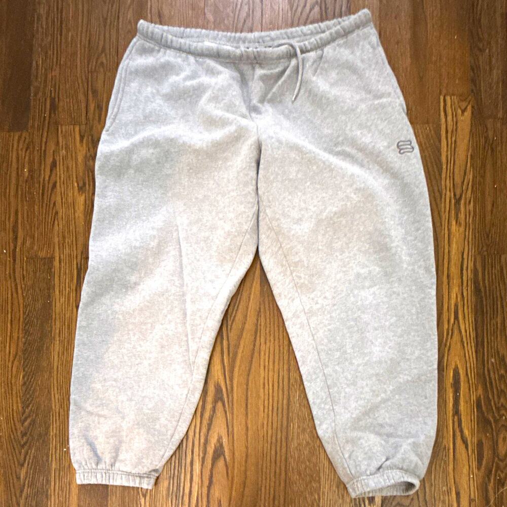 SUPER WORLD Women's XL Gray Solid Fleece Jogger Pants Drawstring Elastic Waist